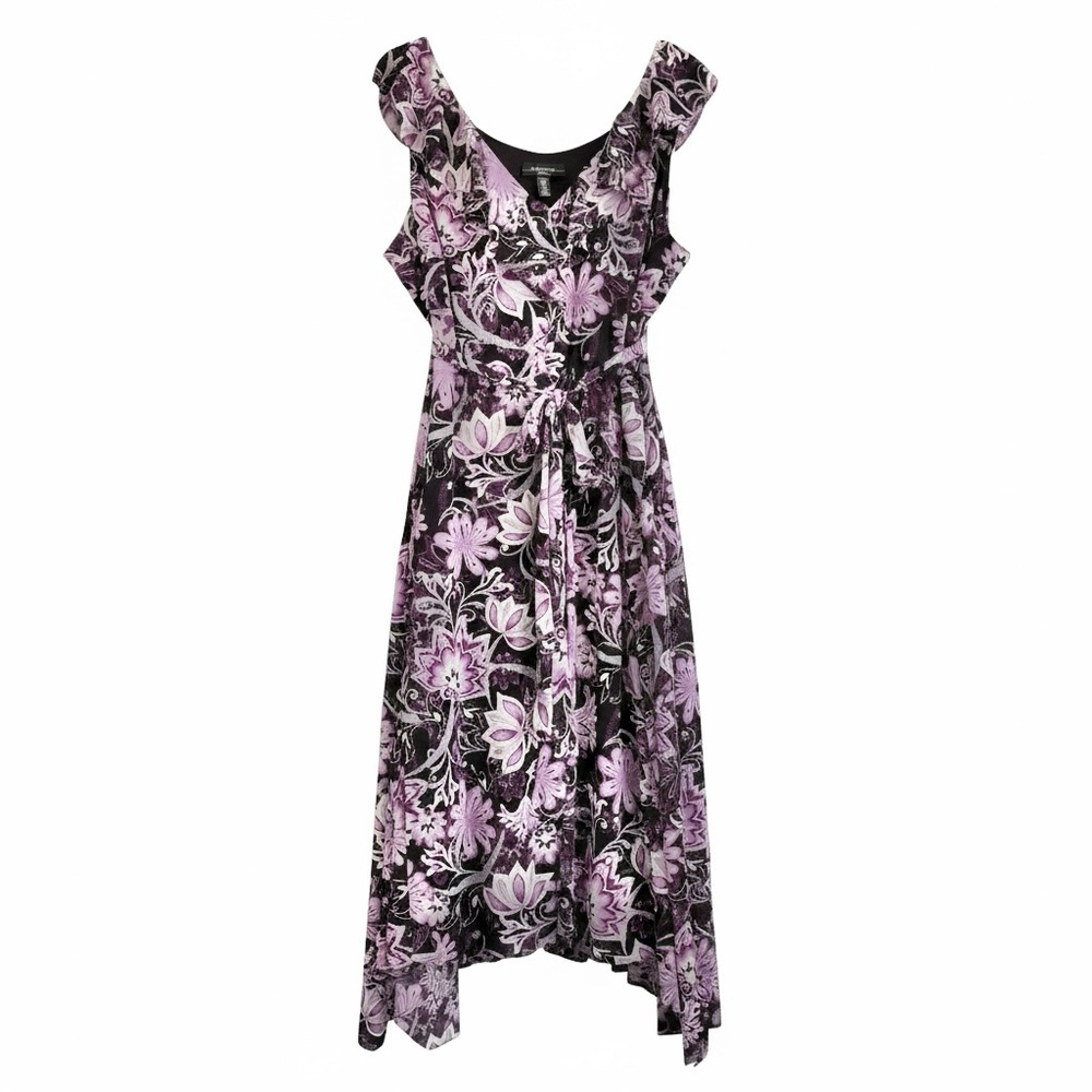 R&M Richards Women’s Black Purple Floral High Low Midi Dress Size 22W EUC‎